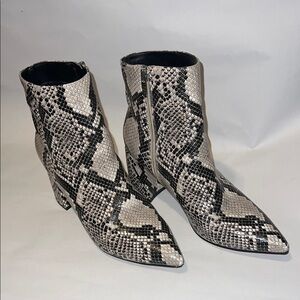 Marc Fisher Black and White Snakeskin Ankle Booties